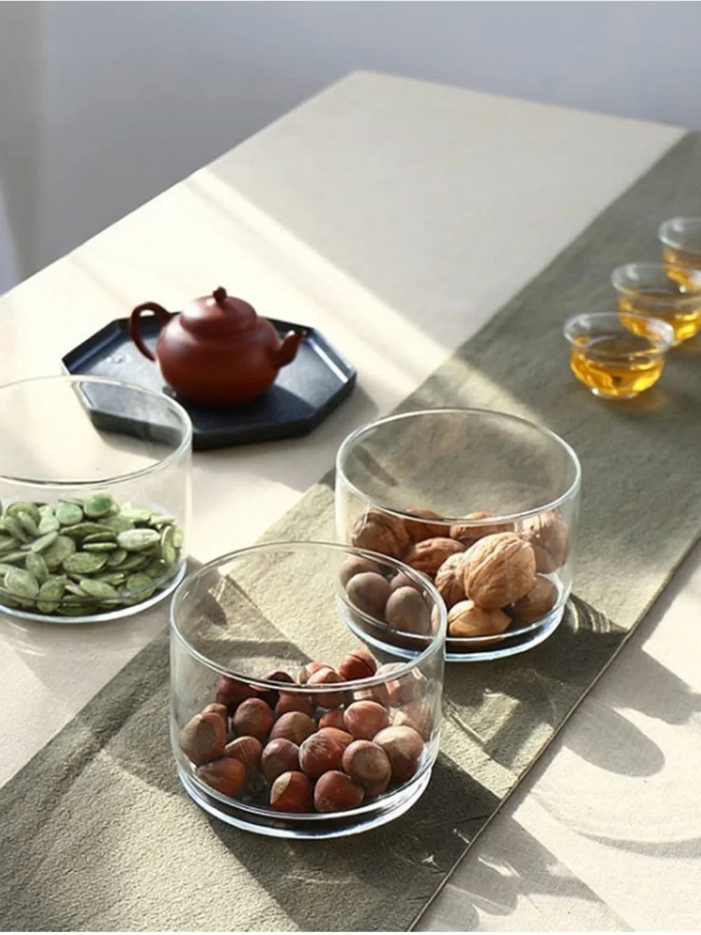 New!! Oasis Home 3-tier stacking glass canister set with a decorative bamboo lid